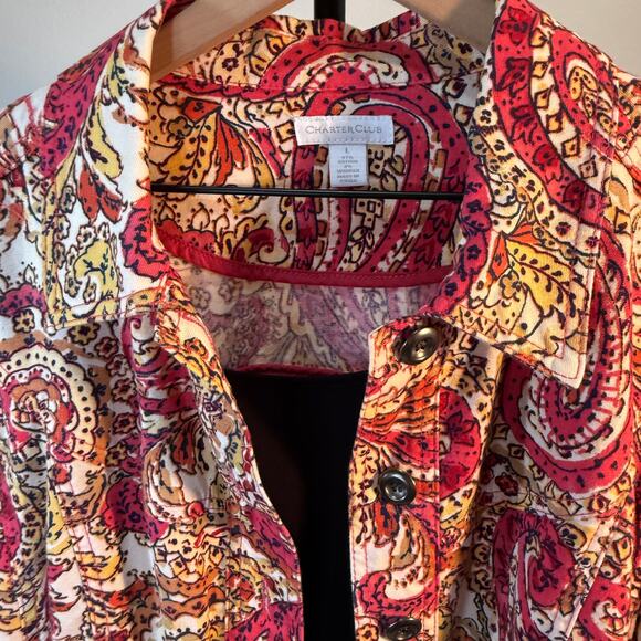 Charter Club Pink & Gold Paisley Print Lightweight Jacket -Boho Chic Retro Style - Picture 2 of 5